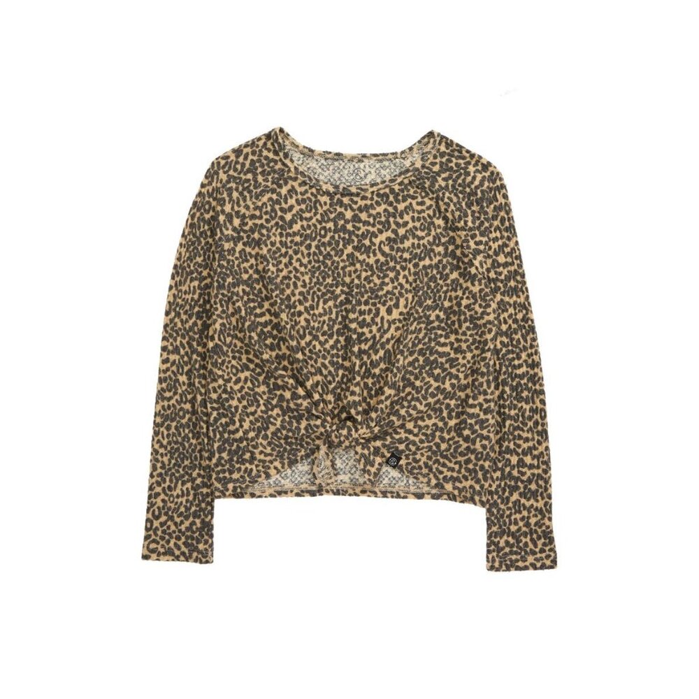 Treasure & Bond Kids' Cozy Tie Front Top X-large in Beige Semolina Leopard New G